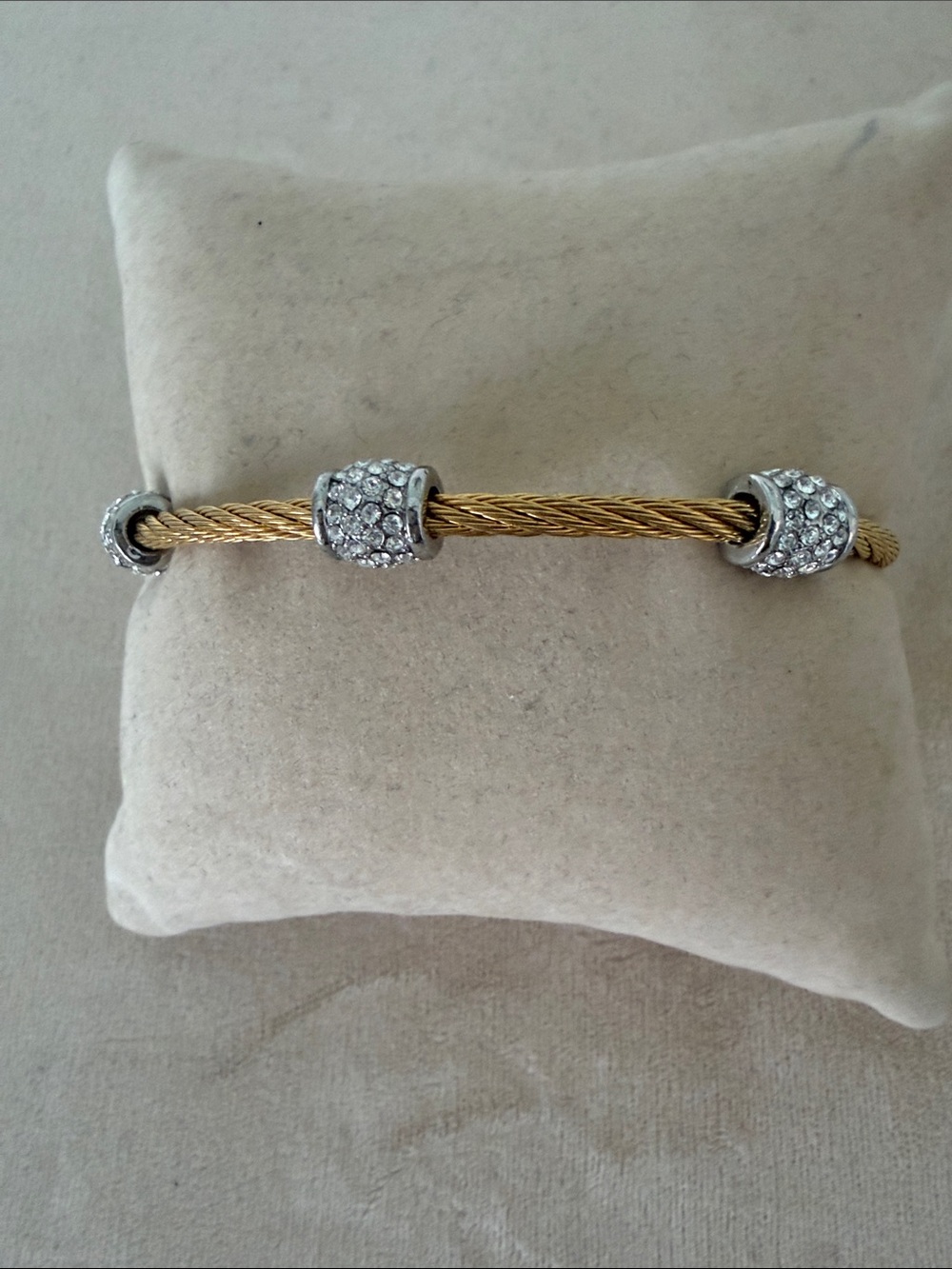 Gold-Tone Cable Bracelet with Crystal Pave Beads
